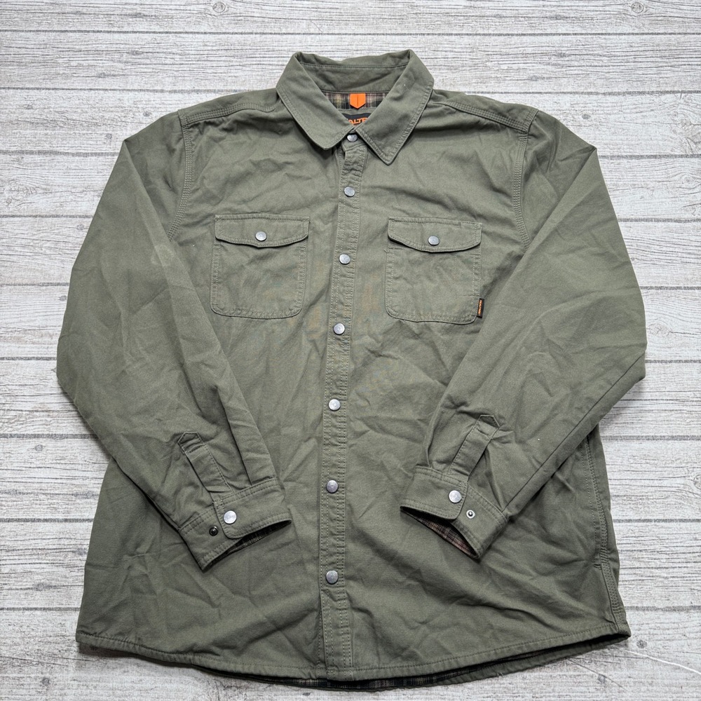 Realtree Shirt Jacket Men's XL Green Canvas Flannel Lined Pearl Snap Workwear